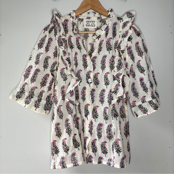 SZ Floral Ruffle Blouse - White and Pink - Picture 2 of 12